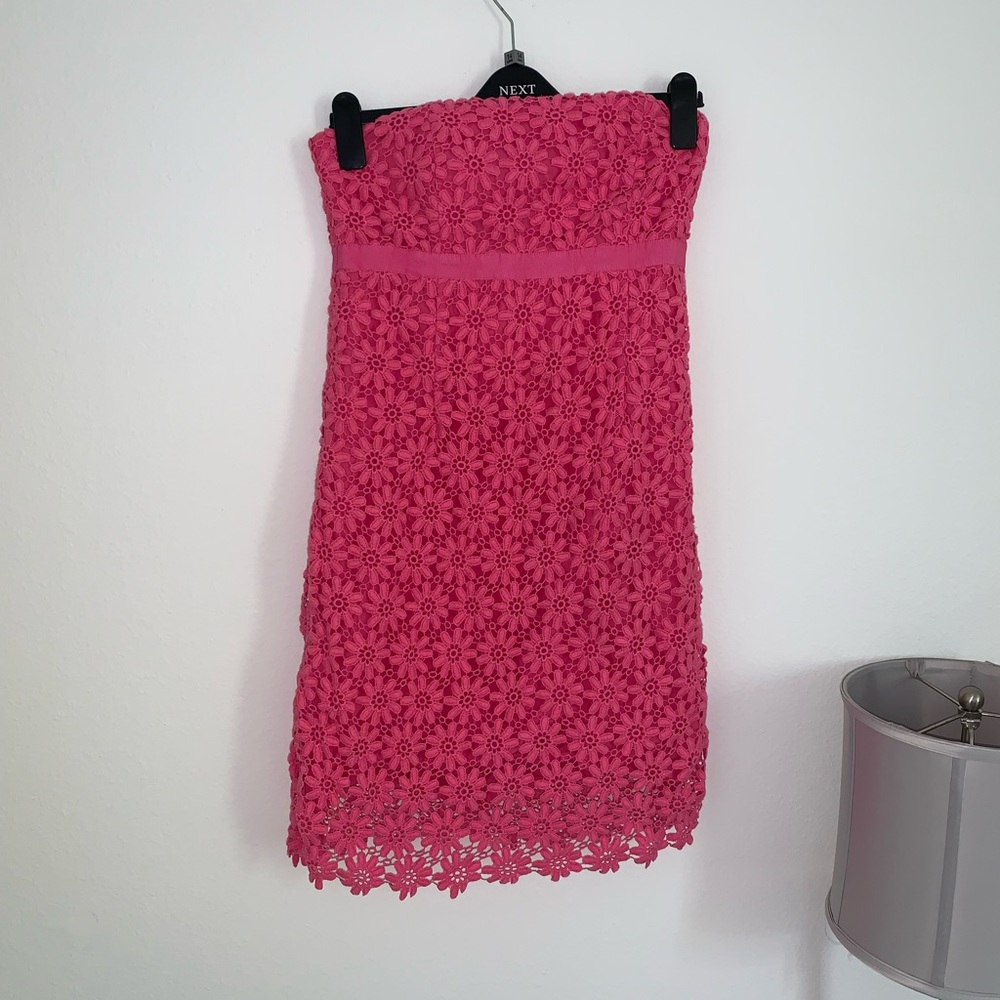 Lilly pulitzer pink floral sheaf bandeau strapless dress size 8